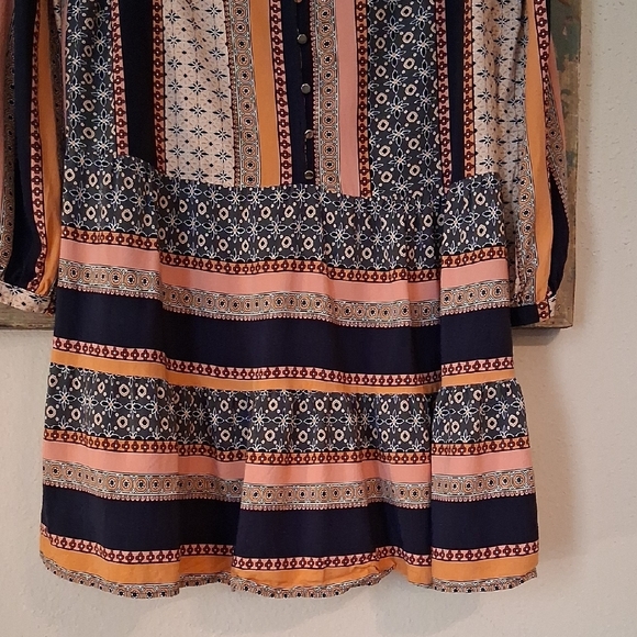 LOFT Navy and Orange Patterned Long Sleeve Dress. Good Condition Size Small - Picture 10 of 17